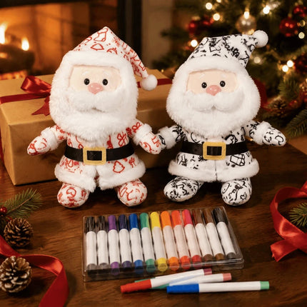 DIY Paintable Blank Santa Claus Plush Toy, Unpainted Christmas Stuffed Doll for Hand‑Painting Craft Project