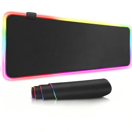 RGB Gaming Desk Mat 90×40cm, 3mm Thick Black LED Edge Lighting Large Non-Slip Keyboard Mouse Pad