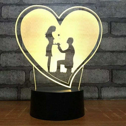 3D Acrylic LED Propose Wedding 7 Colour Novelty Gift Night Light TouchTable Lamp