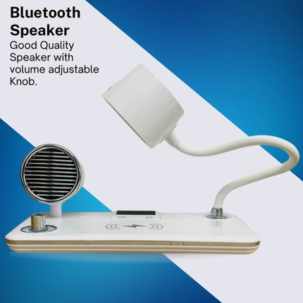 4 in 1 Wireless Charger LED Desk Lamp with Bluetooth Speaker, Clock, Charging
