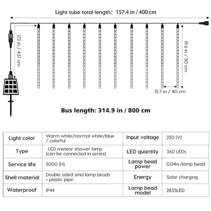 10PCS SET 50CM Meteor Shower Light Star Falling Rain Drop LED String Lamp Decor