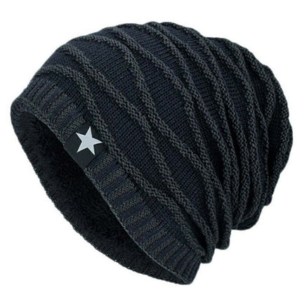 Men Knitted Thermal Slouch Beanie Hat Winter Fleece Lined Warm Skull Ski Cap