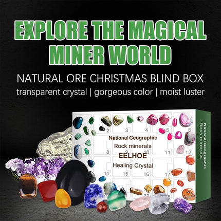 2025 Christmas Crystal Advent Calendar - 24 Healing Crystals & Minerals Countdown Box