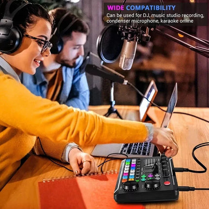 Live Sound Card and Audio Interface with DJ Mixer Effects and Voice Changer F988