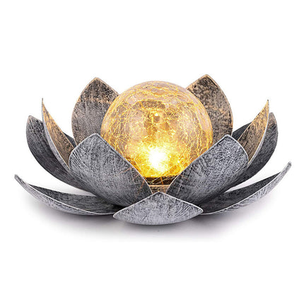Solar Lotus Flower Light LED Damasque Silver Glass Crackle Ball Ornament 28cm