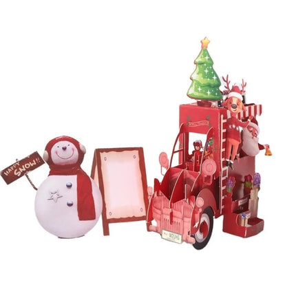 3D Pop Up Christmas Greeting Card, Santa & Snowman Holiday Card