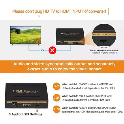 4K 60Hz HDMI to HDMI & Optical SPDIF+RCA L/R Audio Splitter Extractor Converter