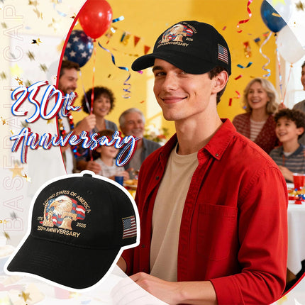 USA 250th Anniversary Adjustable Baseball Cap - Black