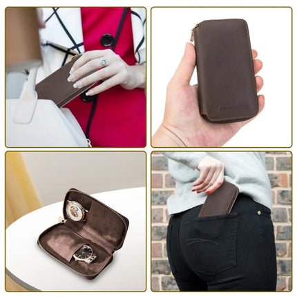 Portable Zipper Watch Storage Leather Case