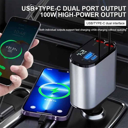 USB Car Charger 4 in 1 Car Charger Adapter Fast Charging with Type C+ For iPhone