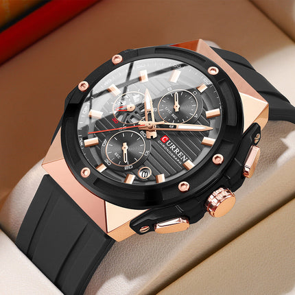 Men's Sports Quartz Wrist Watch with Calendar, Silicone Strap Casual Male Daily Watch