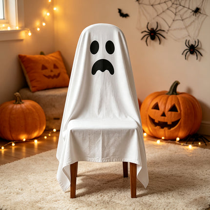 Halloween Dining Chair Cover, Skull Pattern Seat Protector, 120x200cm