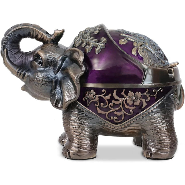 Elephant Ashtray with Lid - Windproof Metal Type for Outdoor & Indoor
