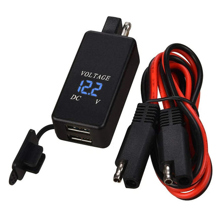 12V Motorcycle SAE to USB Dual Port Charger Voltmeter Cable Adapter Waterproof