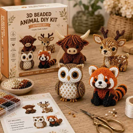 3D Beaded Animal DIY Craft Kit, Cute Animal Bead Embroidery Starter Set, Handmade Beading Project for Adults & Beginners