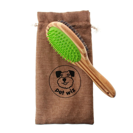 Double Sided Bamboo Dog Brush with Silicone Massager for Dog Grooming