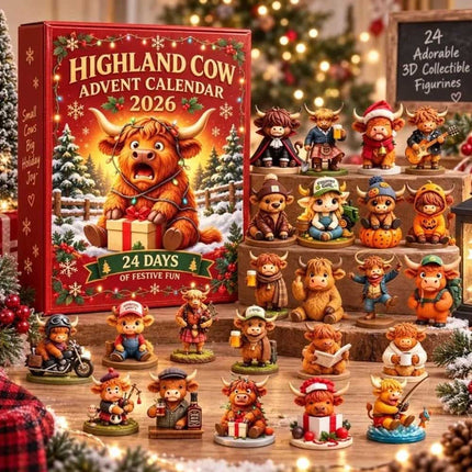 Highland Cow 3D Silicone Figurines Advent Calendar 2026, 24 Days Christmas Countdown Gift for Cow Lovers