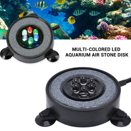 Air Stone Disk Aquarium Bubble LED Light 7 Color Changing Fish Tank Lights Lamp