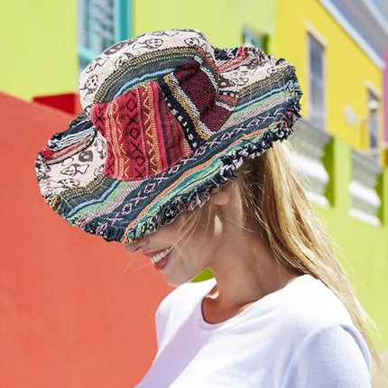 Handmade Multicolor Mushroom Pattern Hemp Fedora Hat with Hidden Pocket
