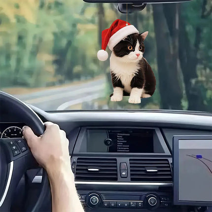 5X Cute Cat Christmas Tree Hanging Ornaments - 2D Acrylic Cat Lover Decorations