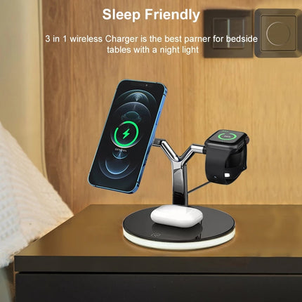 3‑in‑1 Wireless Charging Dock Station, Multi‑Device Wireless Charger for Smart Watch & Mobile Phone