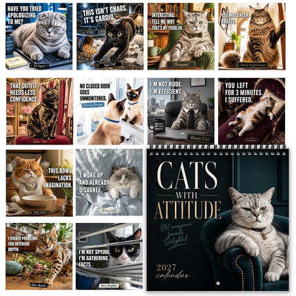 Cats With Attitude 2027 Wall Calendar, Funny Sassy Cat Art Calendar, Perfect Gift for Cat Lovers