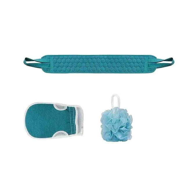3-in-1 Exfoliating Body Scrubber Set – Back Scrubber, Bath Glove & Shower Loofah
