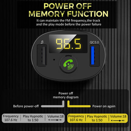 Bluetooth 5.0 Radio Car Kit Wireless FM Transmitter Dual USB Charger MP3 Player