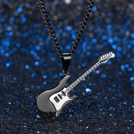3-Piece Stainless Steel Rock Guitar Music Pendant Necklace Chain – Unisex Jewelry