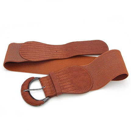 Women Ladies Faux Leather Wide Stretch Elastic Buckle Cinch Waist Wide Belt 85CM