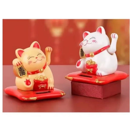 Solar Powered Chinese Maneki Neko Lucky Waving Beckoning Fortune Gift Cat Decor