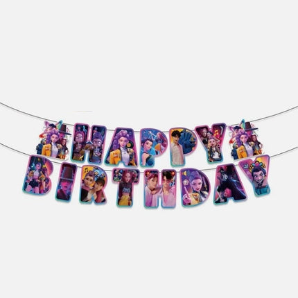 KPop Demon Hunters Fans Banner Balloons Cake Toppers Birthday Party Decorations