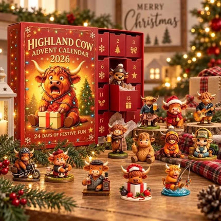Highland Cow 3D Silicone Figurines Advent Calendar 2026, 24 Days Christmas Countdown Gift for Cow Lovers