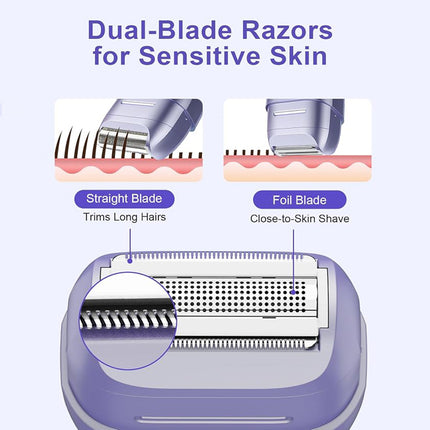 Waterproof Electric Lady Shaver, Dual-Blade Razor for Sensitive Skin with LED USB