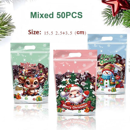 50PCS Christmas Wrapping Bags - 3 Cute Patterns Festive Gift Bags for Christmas Day, 15X23CM Portable Gift Bags Perfect for Holiday Presents