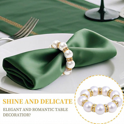 2Pcs Beaded Imitation Pearl Napkin Rings, Silver & Gold Dinner Table Decor Holders