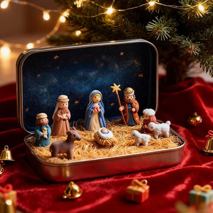 Portable Pocket Nativity Scene 3D High-Quality Mini Christmas Decor in Tin Box