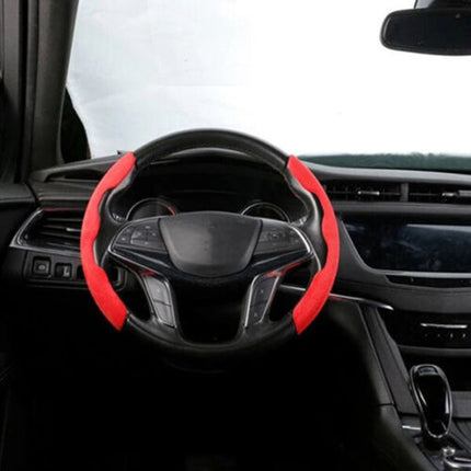 Car Anti-skid Plush Steering Wheel Anti-slip Cover Decor Both Side Universal Red