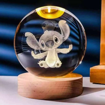 Disney Stitch 3D Crystal Ball Night Light Laser Carving Children Kids Gifts 6CM