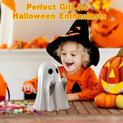 "9CM Funny Middle Finger Ghost Statue | Halloween Resin Figurine for Home Decor