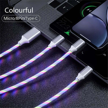 4Pcs 1M LED Flowing Light Charging Cable, 3 in 1 Multi Connector Charger Cord