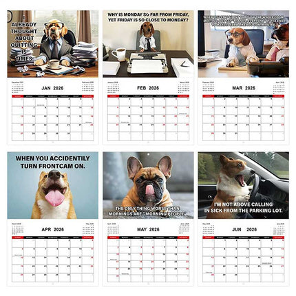 2026 Funny Desk Dogs Calendar, Month-to-View Hanging Dog Calendar for Home & Office