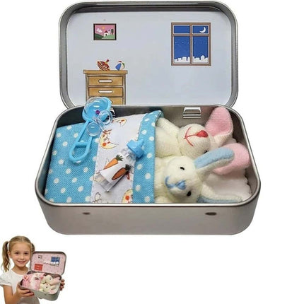 2 Pack Easter Bunny Plush Toys in Tin Box Pocket Hug Ornament Gift