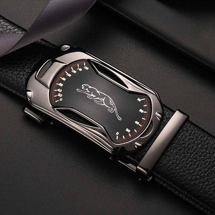 Mens Leather Belt Detachable Waistband Cuttable Strap Automatic Steel 120CM