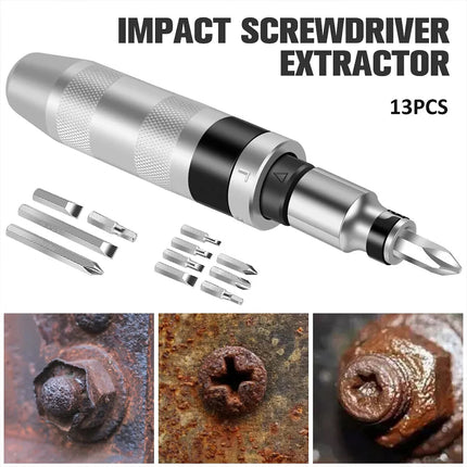 13PCS Manual Impact Driver Set - Handheld Hammer Strike Screwdriver for Tight Screw Removal