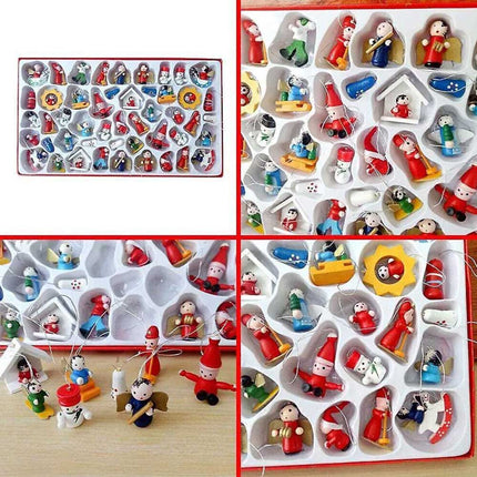 Pendant Miniature Wooden Christmas Tree Decor Figures Hanging Xmas Ornament Set