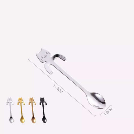 4x Teaspoons Tableware Cat Spoon Tea Cute Cartoon Stainless Steel Ice Cream Coffee