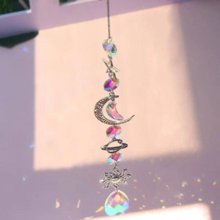 Moon & Star Crystal Wall Hanging Wind Chime - Modern Home Decor Ornament for Elegant Space