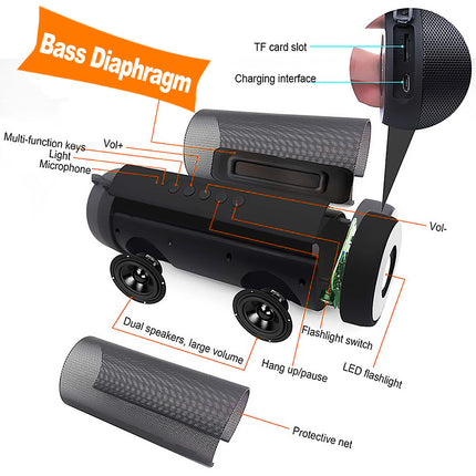 Waterproof Bluetooth Portable Speaker with Subwoofer, TF Card, Flashlight & Radio