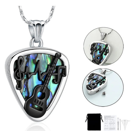 3PCS Abalone Shell Guitar Pick Ashes Urn Necklace - Music-Themed Memorial Pendant